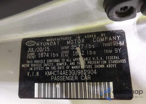 2016 Hyundai Accent Se из США, поврежденный, VIN KMHCT4AE3GU982904